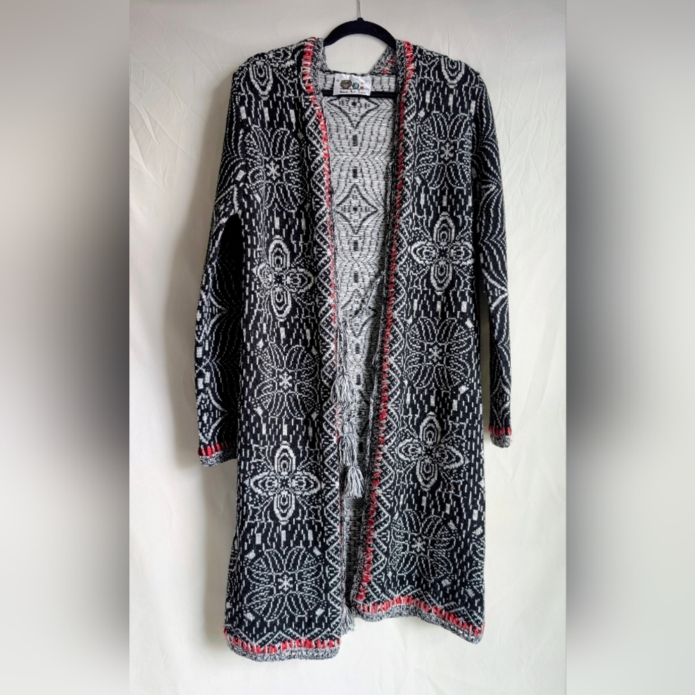 Made In Italy Tapestry Boho Wool Blend Knit Coatigan | S